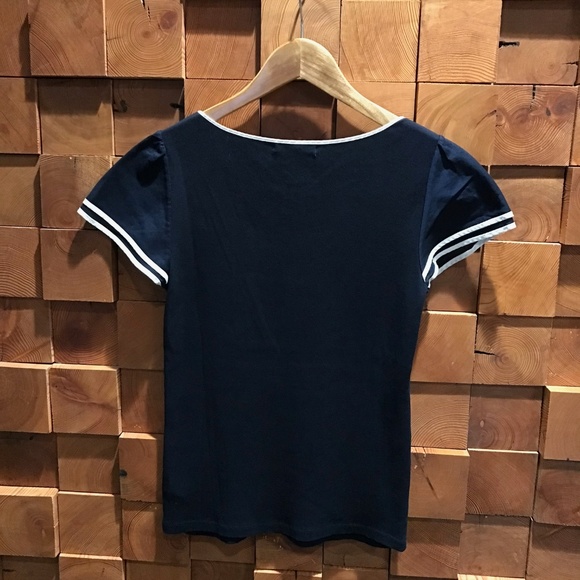 Lauren -Ralph Lauren Navy Ruffled Blouse Size M - Picture 3 of 4